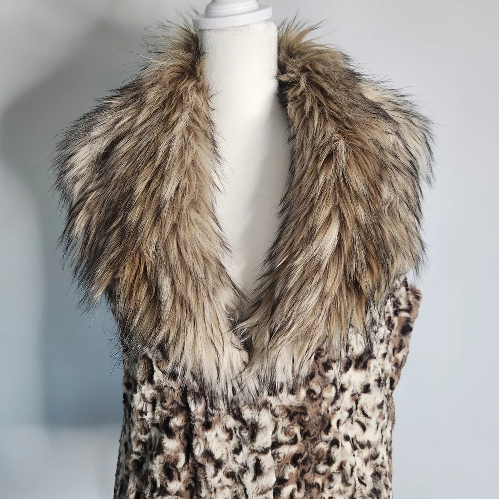 Adrienne Landau Faux Fur Vest in Brown and Cream S Baddie Cozy Soft Animal Print